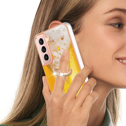 YB IMD Series-20 Style D For Samsung Galaxy S21 FE 5G 2.0mm Protective TPU Cover IMD Kickstand Electroplated Phone Case