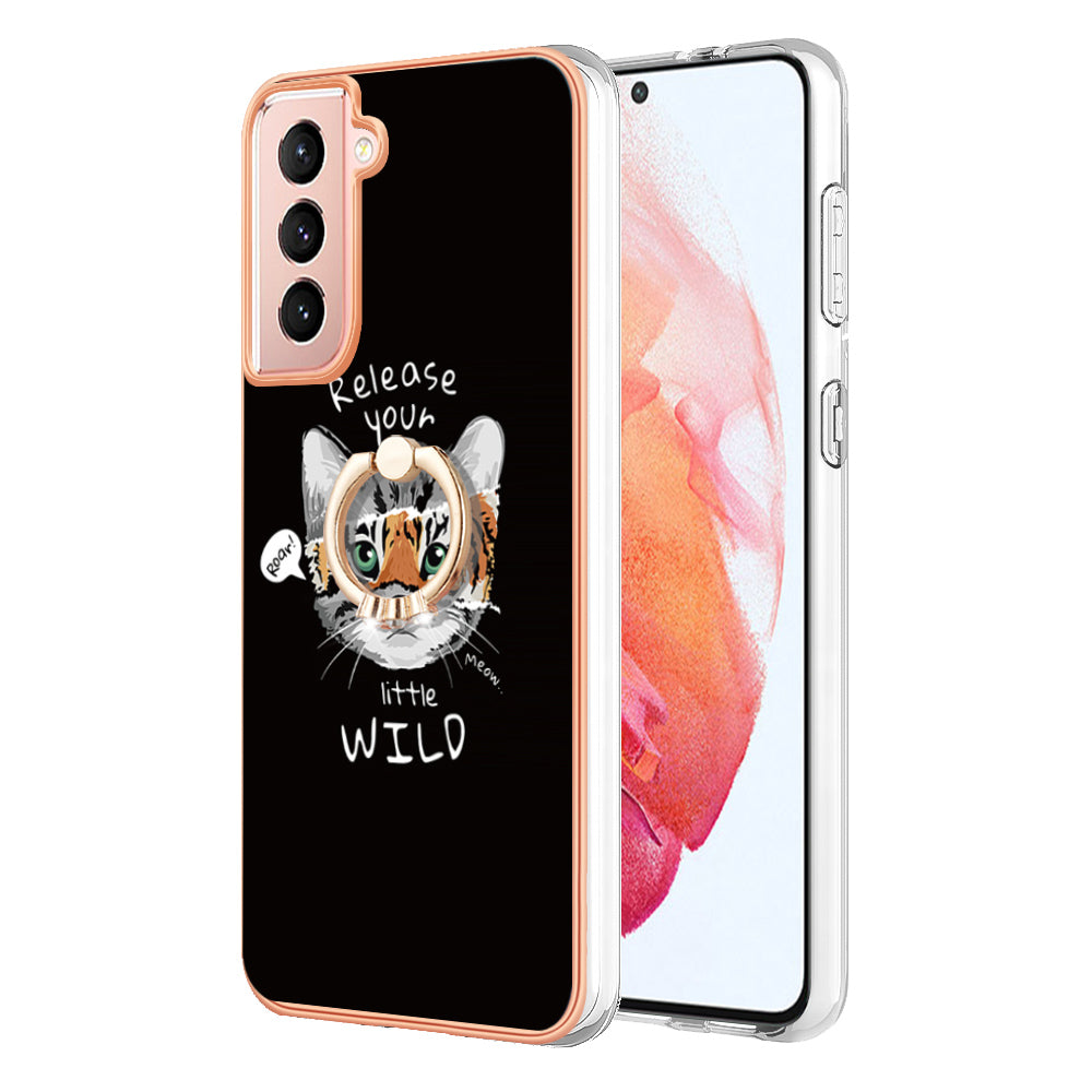 YB IMD Series-20 Style D For Samsung Galaxy S21 FE 5G 2.0mm Protective TPU Cover IMD Kickstand Electroplated Phone Case