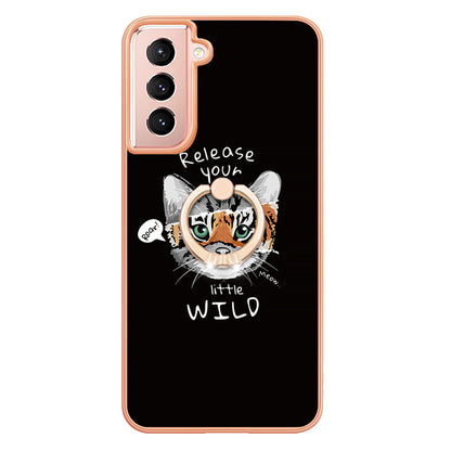 YB IMD Series-20 Style D For Samsung Galaxy S21 FE 5G 2.0mm Protective TPU Cover IMD Kickstand Electroplated Phone Case