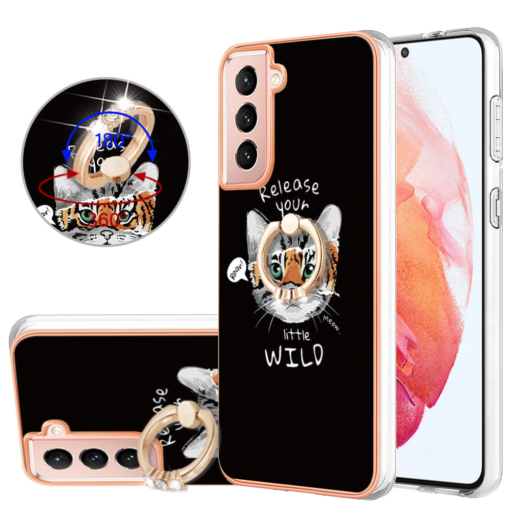 YB IMD Series-20 Style D For Samsung Galaxy S21 FE 5G 2.0mm Protective TPU Cover IMD Kickstand Electroplated Phone Case