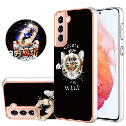 YB IMD Series-20 Style D For Samsung Galaxy S21 FE 5G 2.0mm Protective TPU Cover IMD Kickstand Electroplated Phone Case