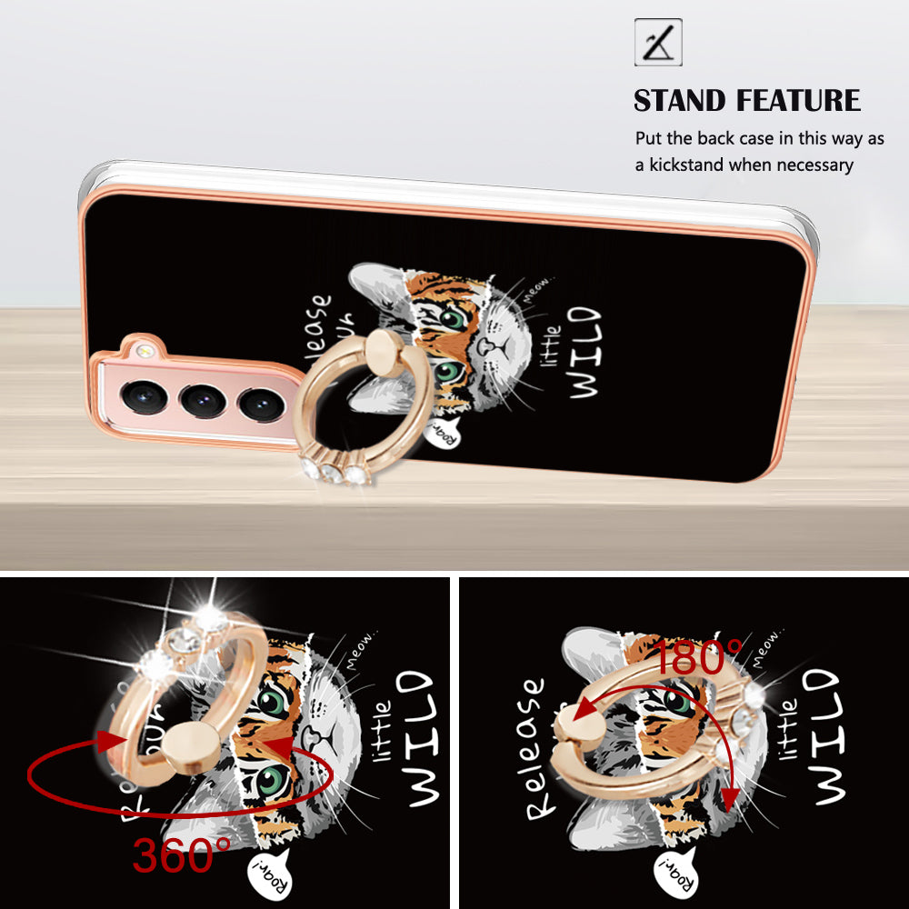YB IMD Series-20 Style D For Samsung Galaxy S21 FE 5G 2.0mm Protective TPU Cover IMD Kickstand Electroplated Phone Case