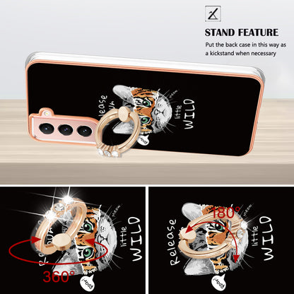 YB IMD Series-20 Style D For Samsung Galaxy S21 FE 5G 2.0mm Protective TPU Cover IMD Kickstand Electroplated Phone Case
