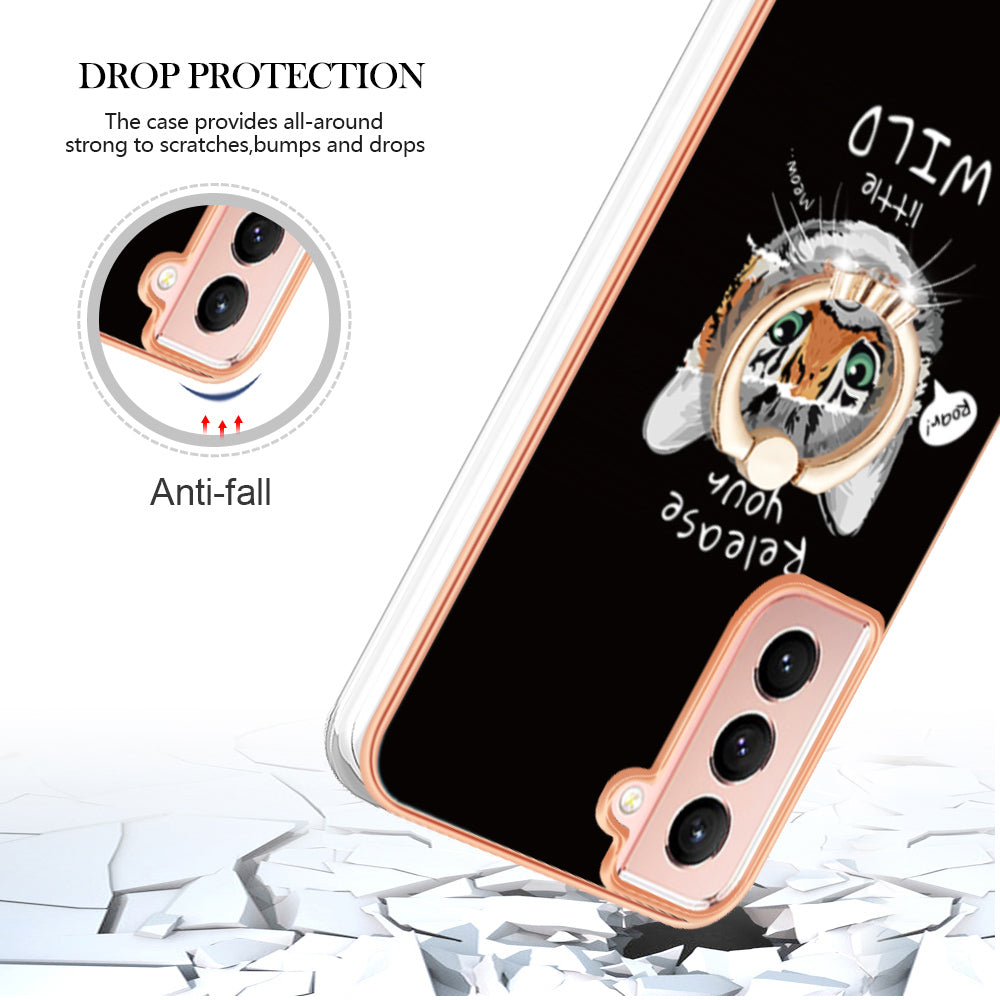 YB IMD Series-20 Style D For Samsung Galaxy S21 FE 5G 2.0mm Protective TPU Cover IMD Kickstand Electroplated Phone Case