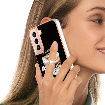 YB IMD Series-20 Style D For Samsung Galaxy S21 FE 5G 2.0mm Protective TPU Cover IMD Kickstand Electroplated Phone Case