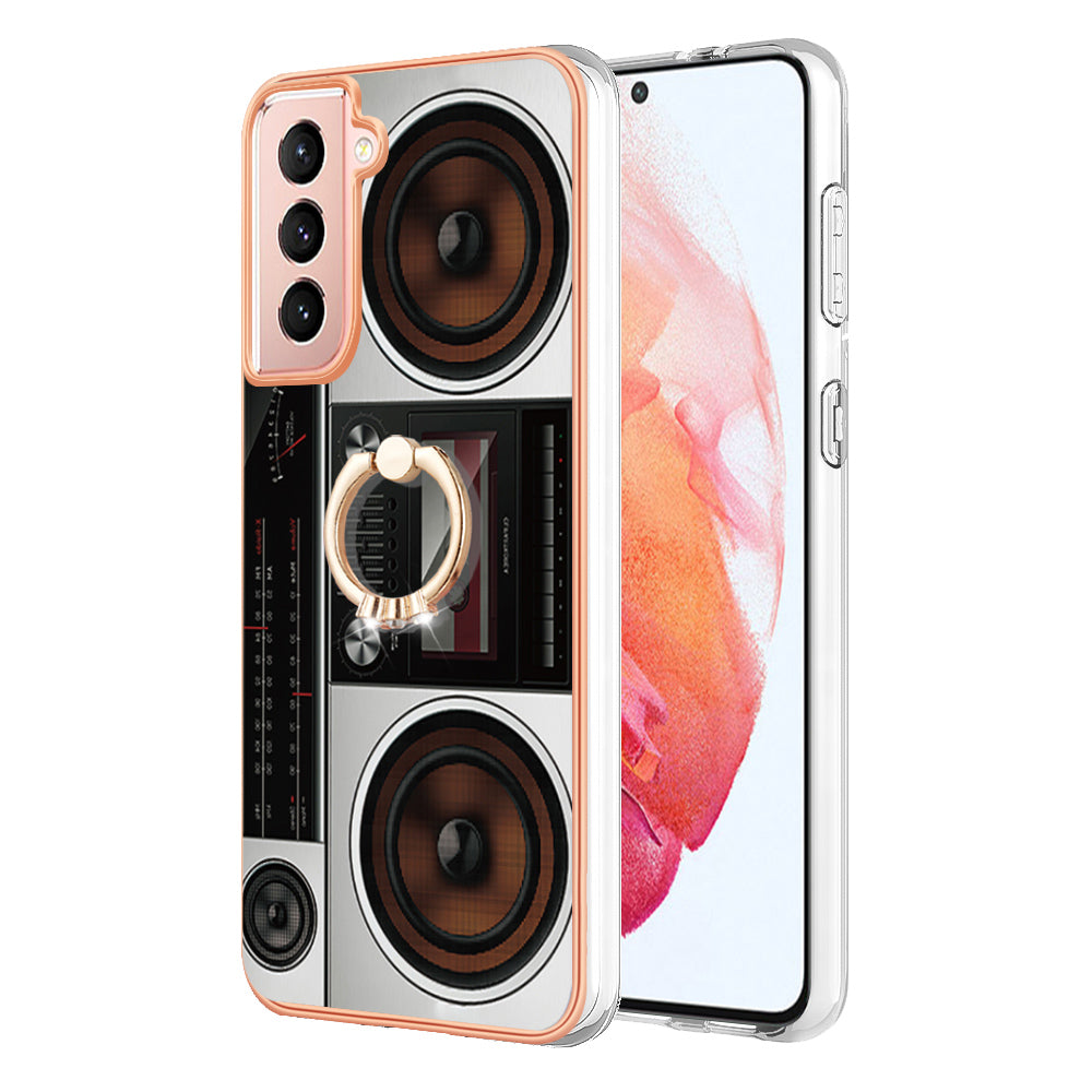 YB IMD Series-20 Style D For Samsung Galaxy S21 FE 5G 2.0mm Protective TPU Cover IMD Kickstand Electroplated Phone Case