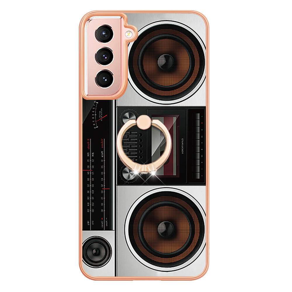 YB IMD Series-20 Style D For Samsung Galaxy S21 FE 5G 2.0mm Protective TPU Cover IMD Kickstand Electroplated Phone Case