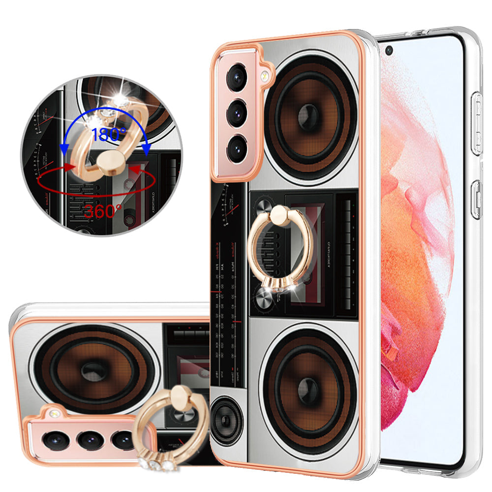 YB IMD Series-20 Style D For Samsung Galaxy S21 FE 5G 2.0mm Protective TPU Cover IMD Kickstand Electroplated Phone Case