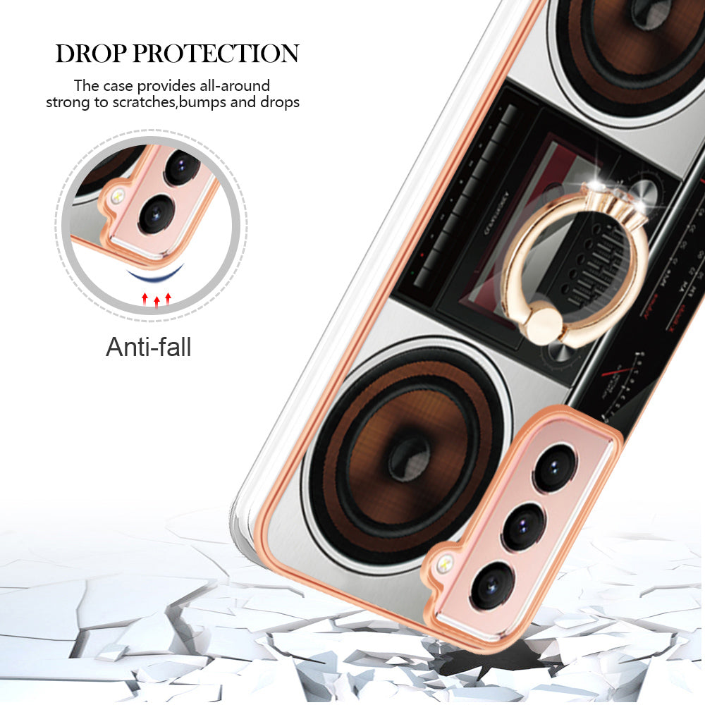 YB IMD Series-20 Style D For Samsung Galaxy S21 FE 5G 2.0mm Protective TPU Cover IMD Kickstand Electroplated Phone Case