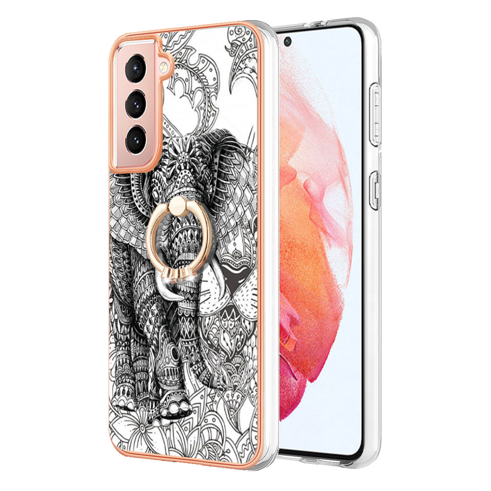 YB IMD Series-20 Style D For Samsung Galaxy S21 FE 5G 2.0mm Protective TPU Cover IMD Kickstand Electroplated Phone Case