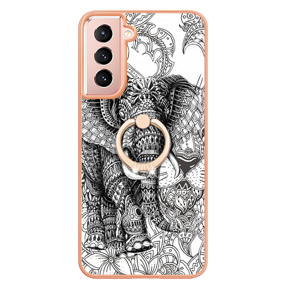 YB IMD Series-20 Style D For Samsung Galaxy S21 FE 5G 2.0mm Protective TPU Cover IMD Kickstand Electroplated Phone Case