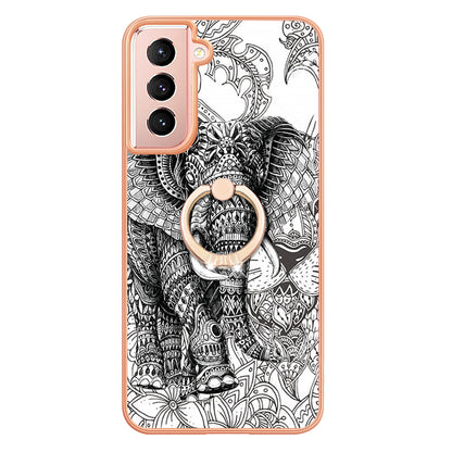 YB IMD Series-20 Style D For Samsung Galaxy S21 FE 5G 2.0mm Protective TPU Cover IMD Kickstand Electroplated Phone Case