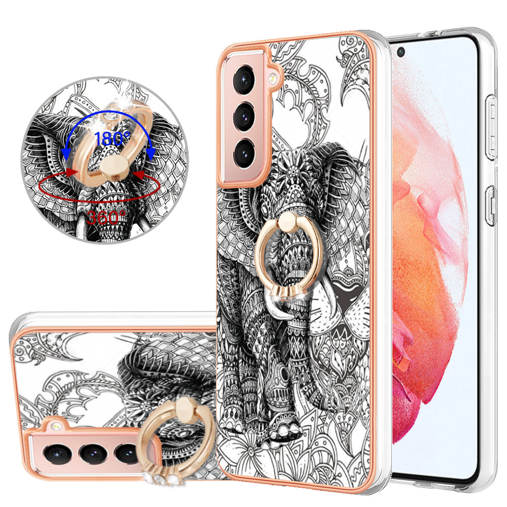 YB IMD Series-20 Style D For Samsung Galaxy S21 FE 5G 2.0mm Protective TPU Cover IMD Kickstand Electroplated Phone Case