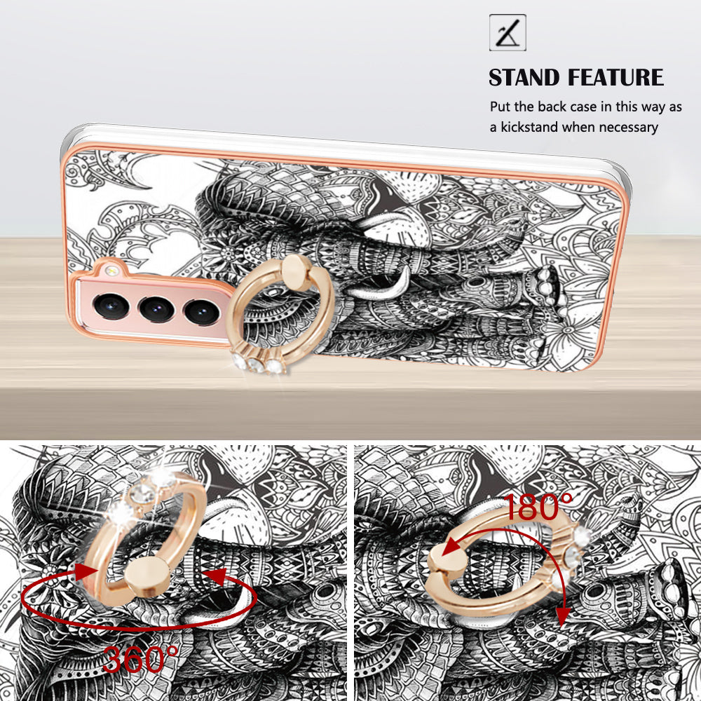 YB IMD Series-20 Style D For Samsung Galaxy S21 FE 5G 2.0mm Protective TPU Cover IMD Kickstand Electroplated Phone Case
