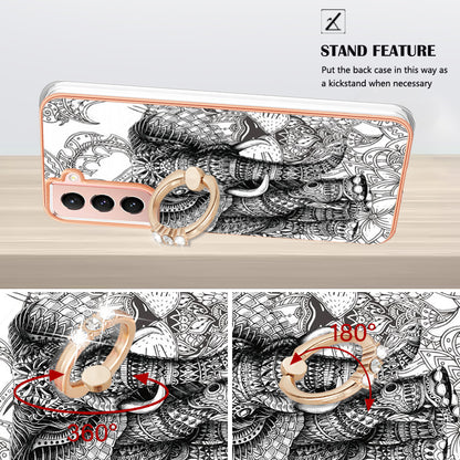 YB IMD Series-20 Style D For Samsung Galaxy S21 FE 5G 2.0mm Protective TPU Cover IMD Kickstand Electroplated Phone Case