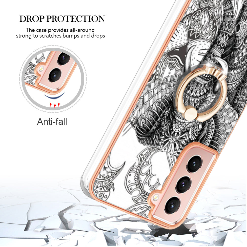 YB IMD Series-20 Style D For Samsung Galaxy S21 FE 5G 2.0mm Protective TPU Cover IMD Kickstand Electroplated Phone Case