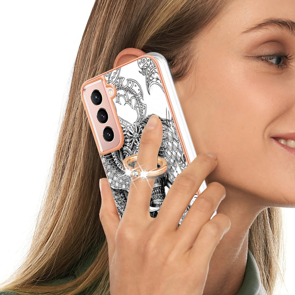 YB IMD Series-20 Style D For Samsung Galaxy S21 FE 5G 2.0mm Protective TPU Cover IMD Kickstand Electroplated Phone Case
