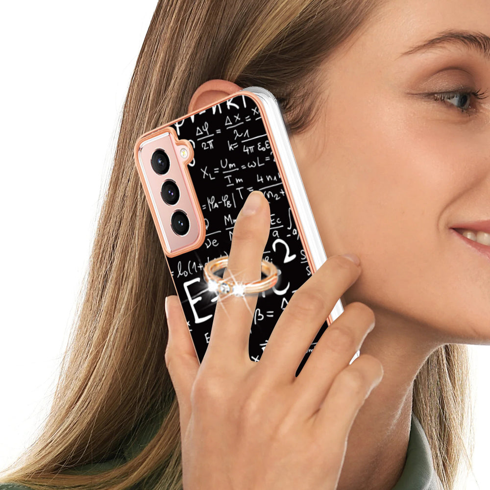 YB IMD Series-20 Style D For Samsung Galaxy S21 FE 5G 2.0mm Protective TPU Cover IMD Kickstand Electroplated Phone Case