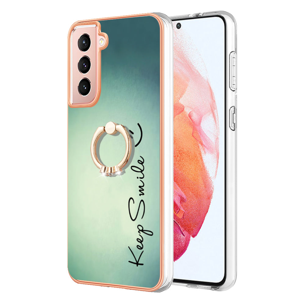 YB IMD Series-20 Style D For Samsung Galaxy S21 FE 5G 2.0mm Protective TPU Cover IMD Kickstand Electroplated Phone Case