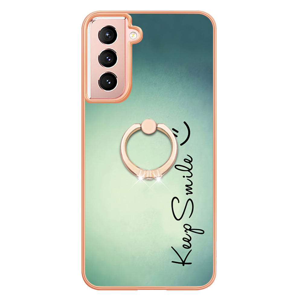 YB IMD Series-20 Style D For Samsung Galaxy S21 FE 5G 2.0mm Protective TPU Cover IMD Kickstand Electroplated Phone Case