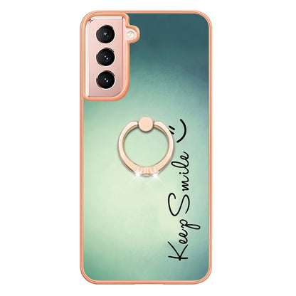 YB IMD Series-20 Style D For Samsung Galaxy S21 FE 5G 2.0mm Protective TPU Cover IMD Kickstand Electroplated Phone Case