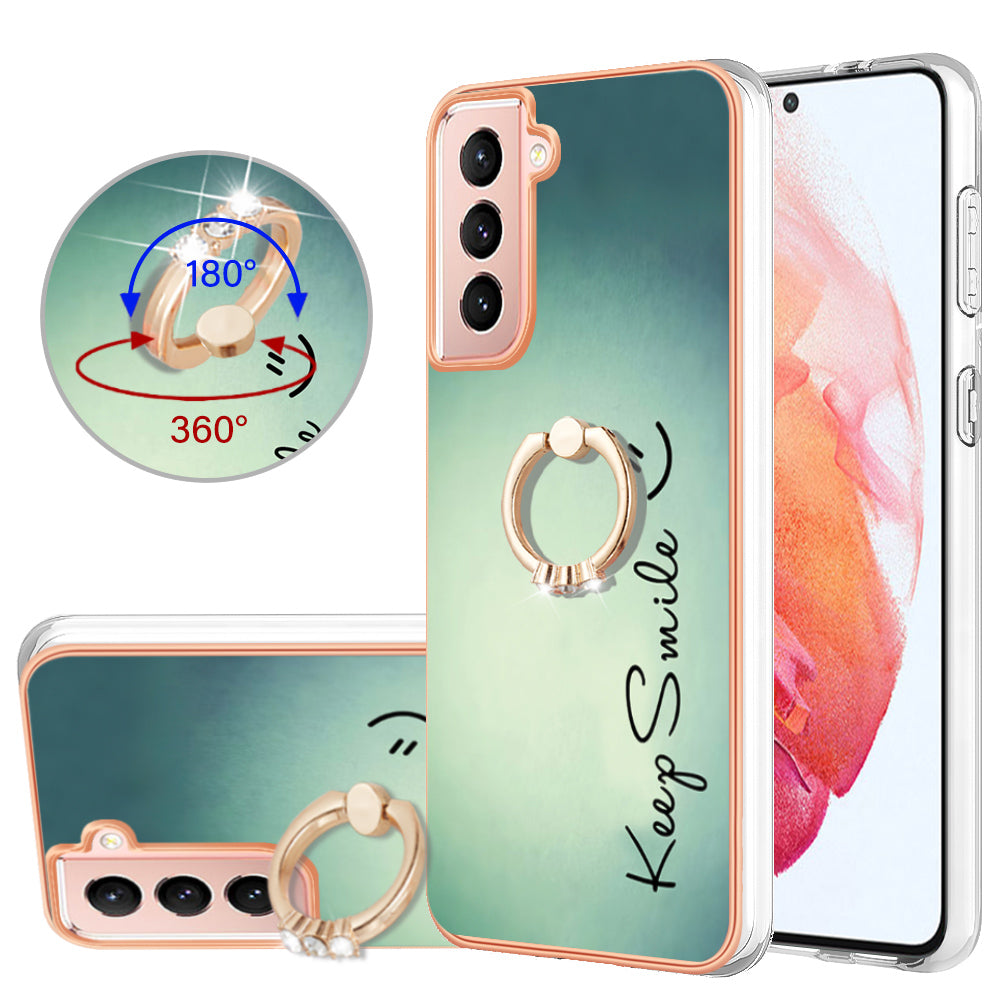 YB IMD Series-20 Style D For Samsung Galaxy S21 FE 5G 2.0mm Protective TPU Cover IMD Kickstand Electroplated Phone Case