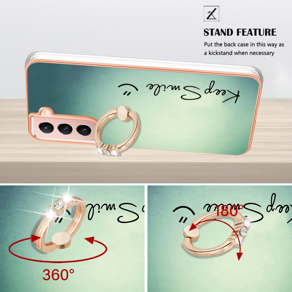 YB IMD Series-20 Style D For Samsung Galaxy S21 FE 5G 2.0mm Protective TPU Cover IMD Kickstand Electroplated Phone Case