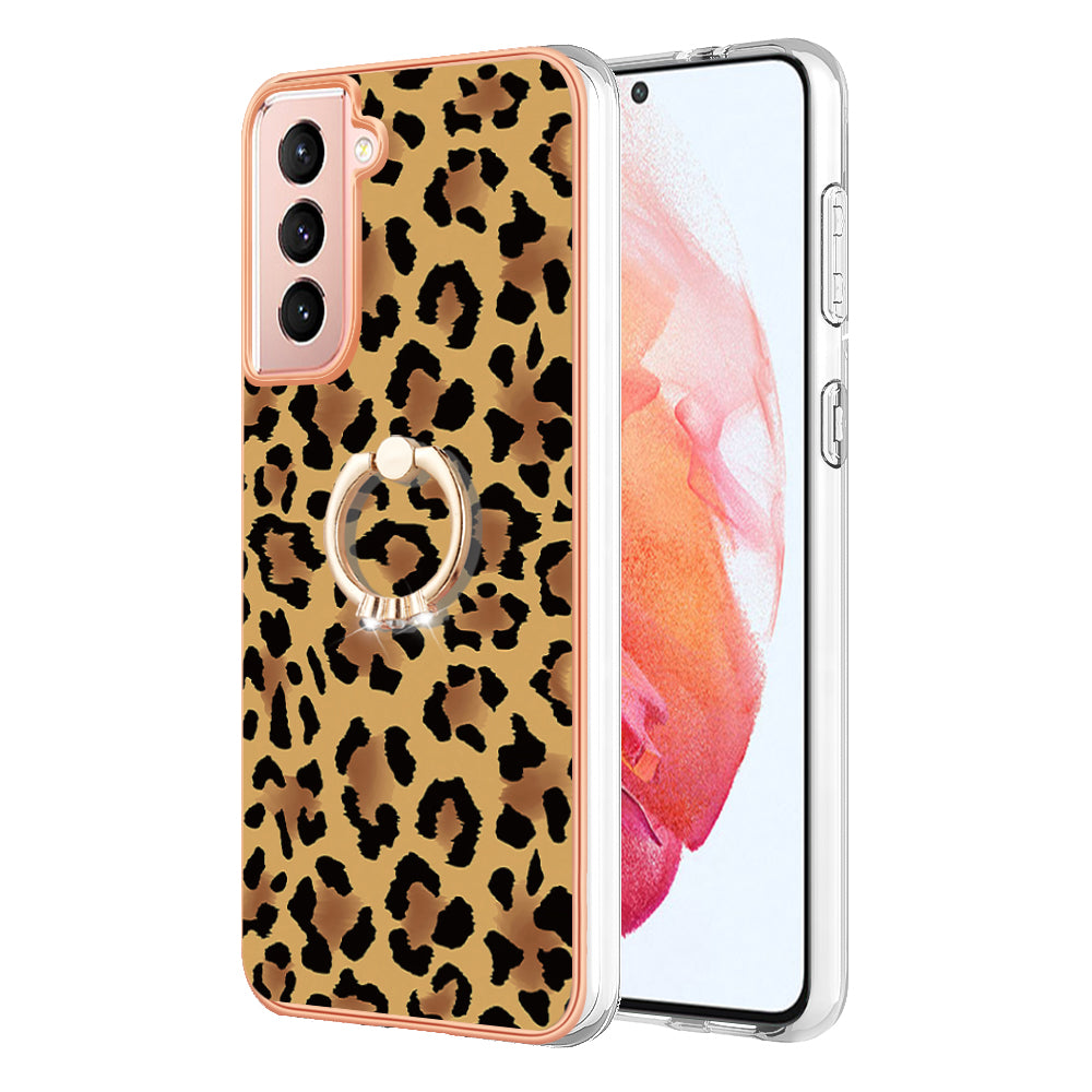 YB IMD Series-20 Style D For Samsung Galaxy S21 FE 5G 2.0mm Protective TPU Cover IMD Kickstand Electroplated Phone Case
