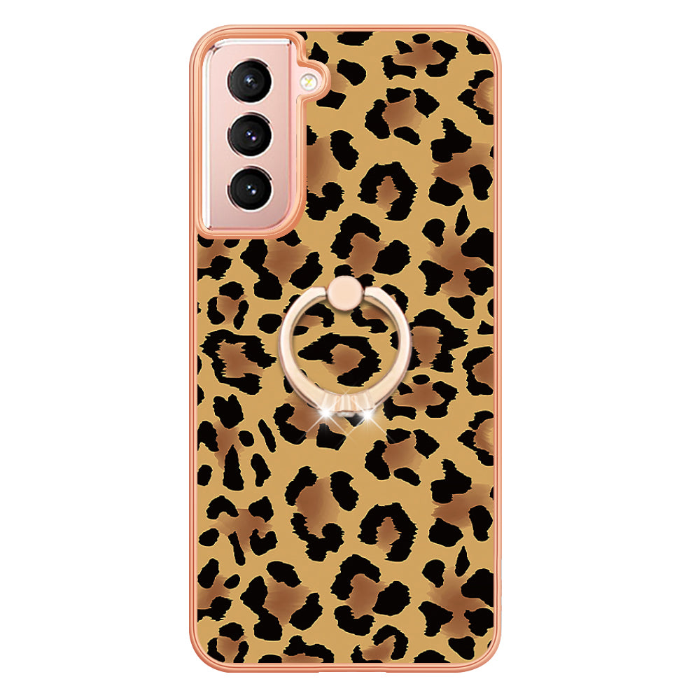 YB IMD Series-20 Style D For Samsung Galaxy S21 FE 5G 2.0mm Protective TPU Cover IMD Kickstand Electroplated Phone Case