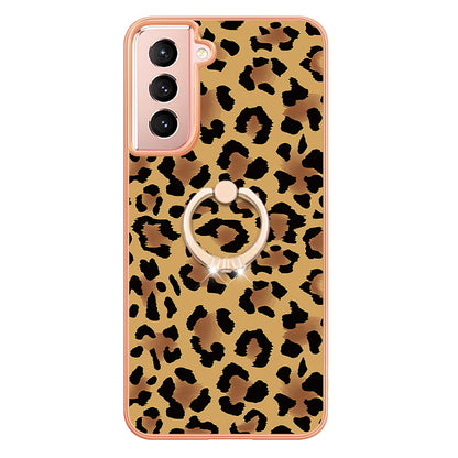 YB IMD Series-20 Style D For Samsung Galaxy S21 FE 5G 2.0mm Protective TPU Cover IMD Kickstand Electroplated Phone Case