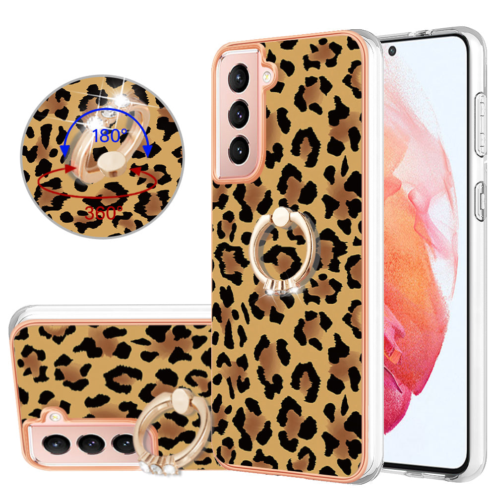YB IMD Series-20 Style D For Samsung Galaxy S21 FE 5G 2.0mm Protective TPU Cover IMD Kickstand Electroplated Phone Case