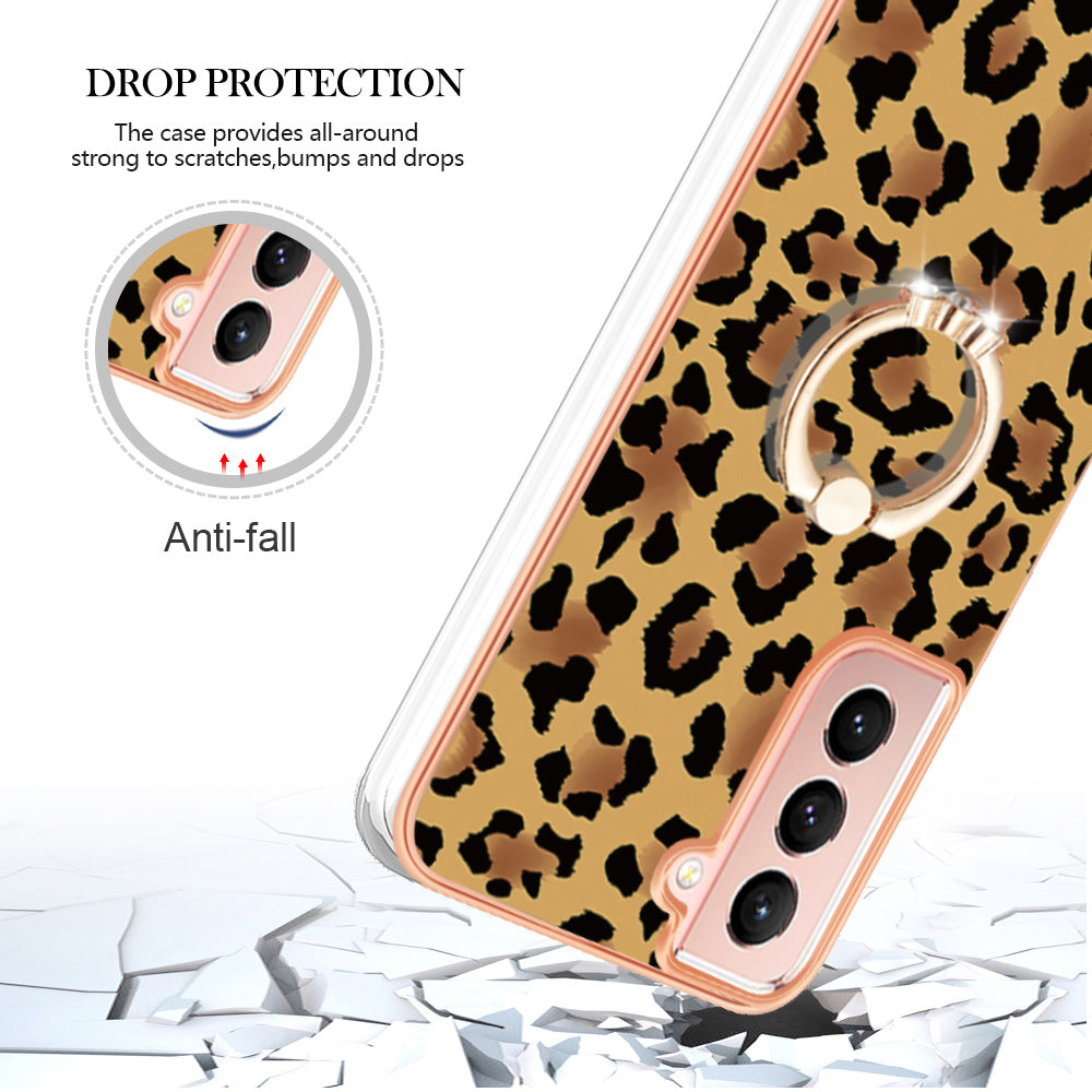 YB IMD Series-20 Style D For Samsung Galaxy S21 FE 5G 2.0mm Protective TPU Cover IMD Kickstand Electroplated Phone Case