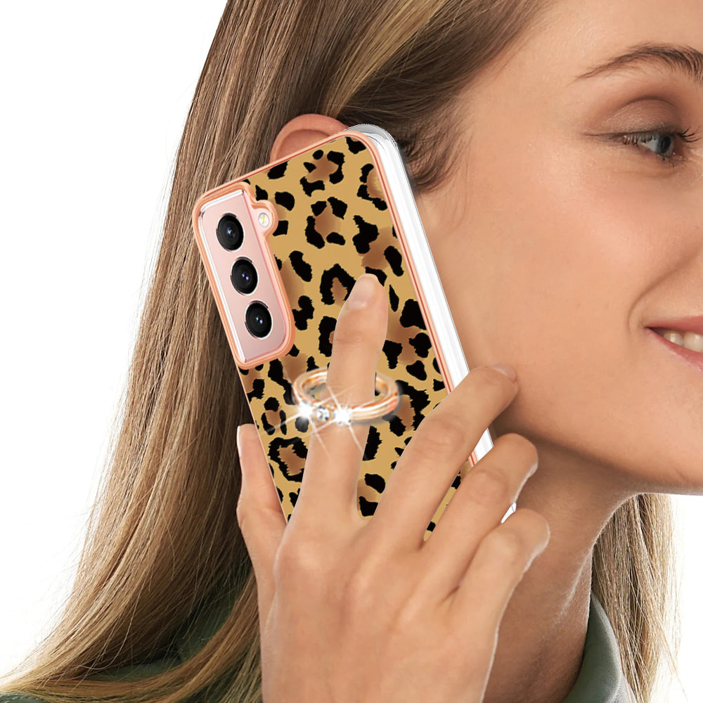 YB IMD Series-20 Style D For Samsung Galaxy S21 FE 5G 2.0mm Protective TPU Cover IMD Kickstand Electroplated Phone Case