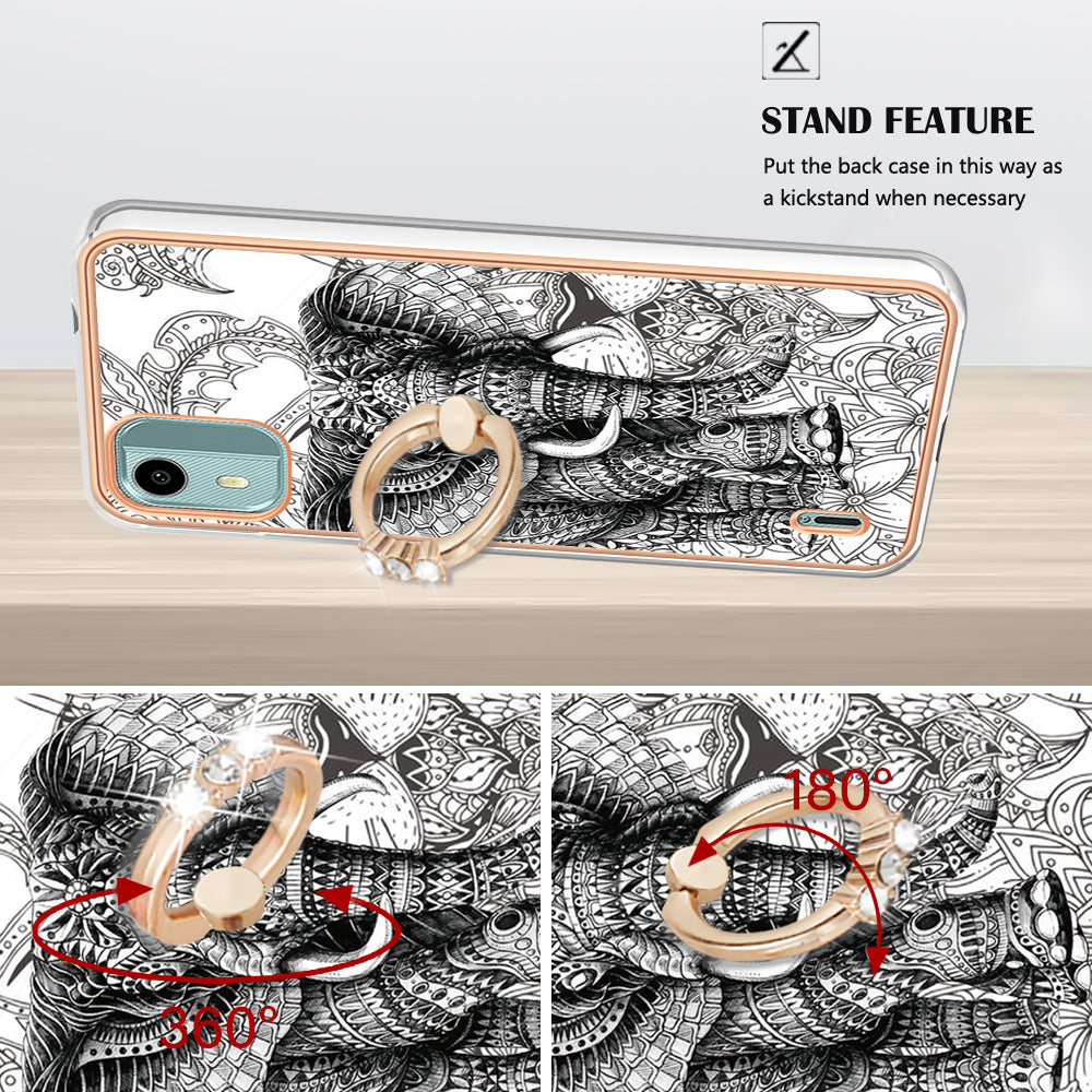 YB IMD Series-20 Style D For Nokia C12 4G / C12 Plus / C12 Pro Ring Kickstand Phone Case 2.0mm TPU Electroplated Edge IMD Cover