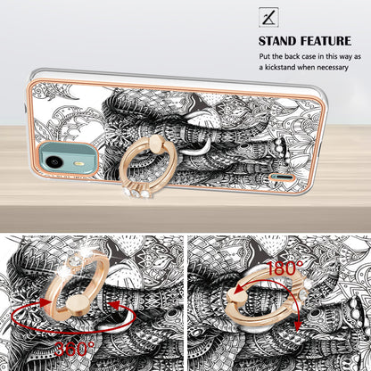 YB IMD Series-20 Style D For Nokia C12 4G / C12 Plus / C12 Pro Ring Kickstand Phone Case 2.0mm TPU Electroplated Edge IMD Cover