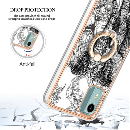 YB IMD Series-20 Style D For Nokia C12 4G / C12 Plus / C12 Pro Ring Kickstand Phone Case 2.0mm TPU Electroplated Edge IMD Cover