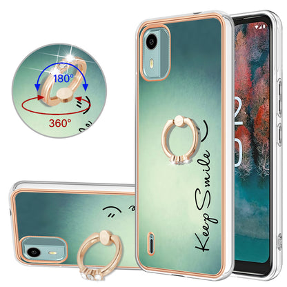 YB IMD Series-20 Style D For Nokia C12 4G / C12 Plus / C12 Pro Ring Kickstand Phone Case 2.0mm TPU Electroplated Edge IMD Cover