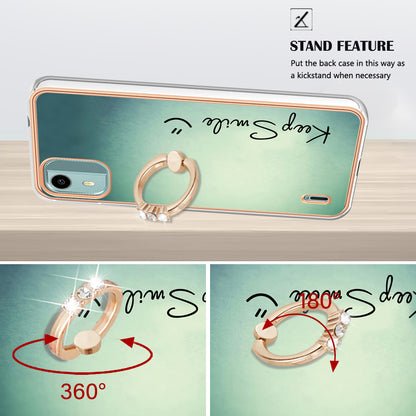 YB IMD Series-20 Style D For Nokia C12 4G / C12 Plus / C12 Pro Ring Kickstand Phone Case 2.0mm TPU Electroplated Edge IMD Cover