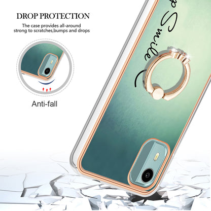 YB IMD Series-20 Style D For Nokia C12 4G / C12 Plus / C12 Pro Ring Kickstand Phone Case 2.0mm TPU Electroplated Edge IMD Cover