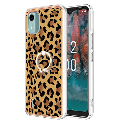 YB IMD Series-20 Style D For Nokia C12 4G / C12 Plus / C12 Pro Ring Kickstand Phone Case 2.0mm TPU Electroplated Edge IMD Cover