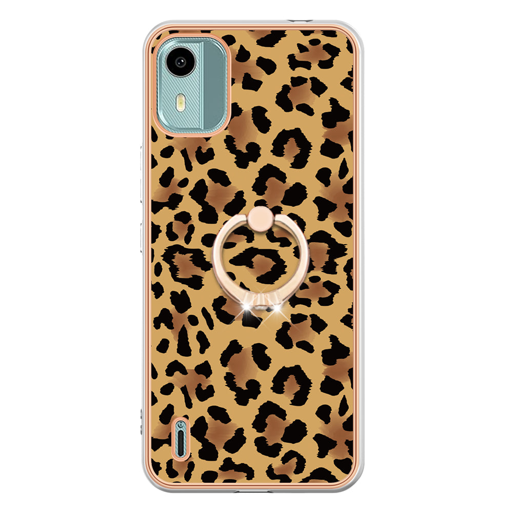 YB IMD Series-20 Style D For Nokia C12 4G / C12 Plus / C12 Pro Ring Kickstand Phone Case 2.0mm TPU Electroplated Edge IMD Cover