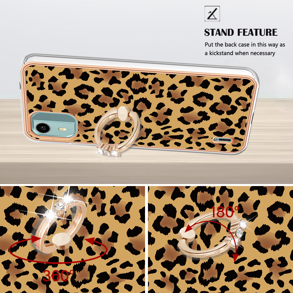 YB IMD Series-20 Style D For Nokia C12 4G / C12 Plus / C12 Pro Ring Kickstand Phone Case 2.0mm TPU Electroplated Edge IMD Cover