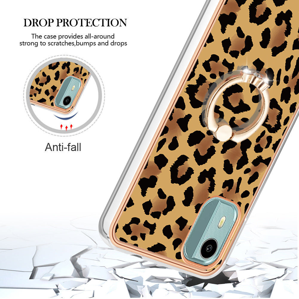 YB IMD Series-20 Style D For Nokia C12 4G / C12 Plus / C12 Pro Ring Kickstand Phone Case 2.0mm TPU Electroplated Edge IMD Cover