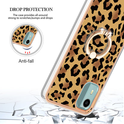 YB IMD Series-20 Style D For Nokia C12 4G / C12 Plus / C12 Pro Ring Kickstand Phone Case 2.0mm TPU Electroplated Edge IMD Cover