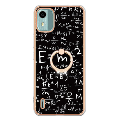 YB IMD Series-20 Style D For Nokia C12 4G / C12 Plus / C12 Pro Ring Kickstand Phone Case 2.0mm TPU Electroplated Edge IMD Cover