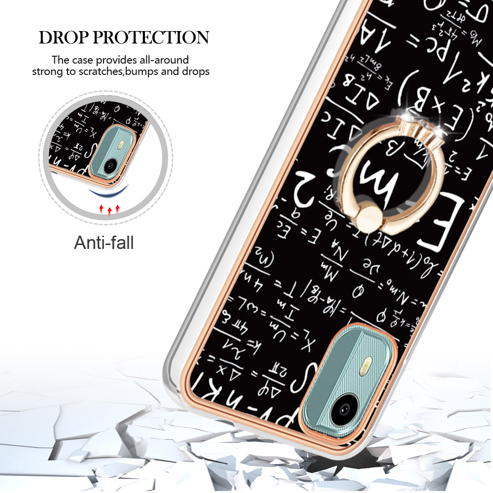 YB IMD Series-20 Style D For Nokia C12 4G / C12 Plus / C12 Pro Ring Kickstand Phone Case 2.0mm TPU Electroplated Edge IMD Cover