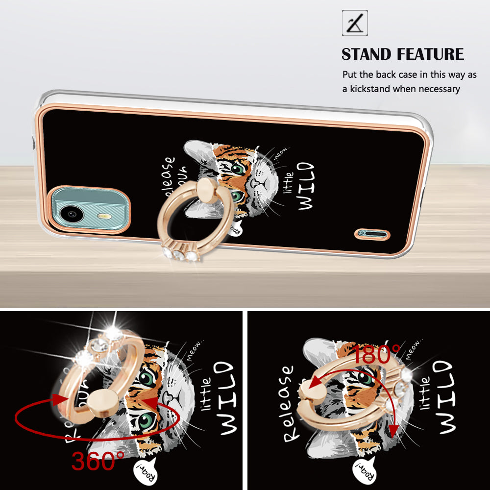 YB IMD Series-20 Style D For Nokia C12 4G / C12 Plus / C12 Pro Ring Kickstand Phone Case 2.0mm TPU Electroplated Edge IMD Cover