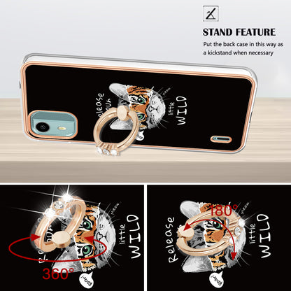 YB IMD Series-20 Style D For Nokia C12 4G / C12 Plus / C12 Pro Ring Kickstand Phone Case 2.0mm TPU Electroplated Edge IMD Cover