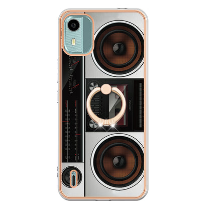 YB IMD Series-20 Style D For Nokia C12 4G / C12 Plus / C12 Pro Ring Kickstand Phone Case 2.0mm TPU Electroplated Edge IMD Cover