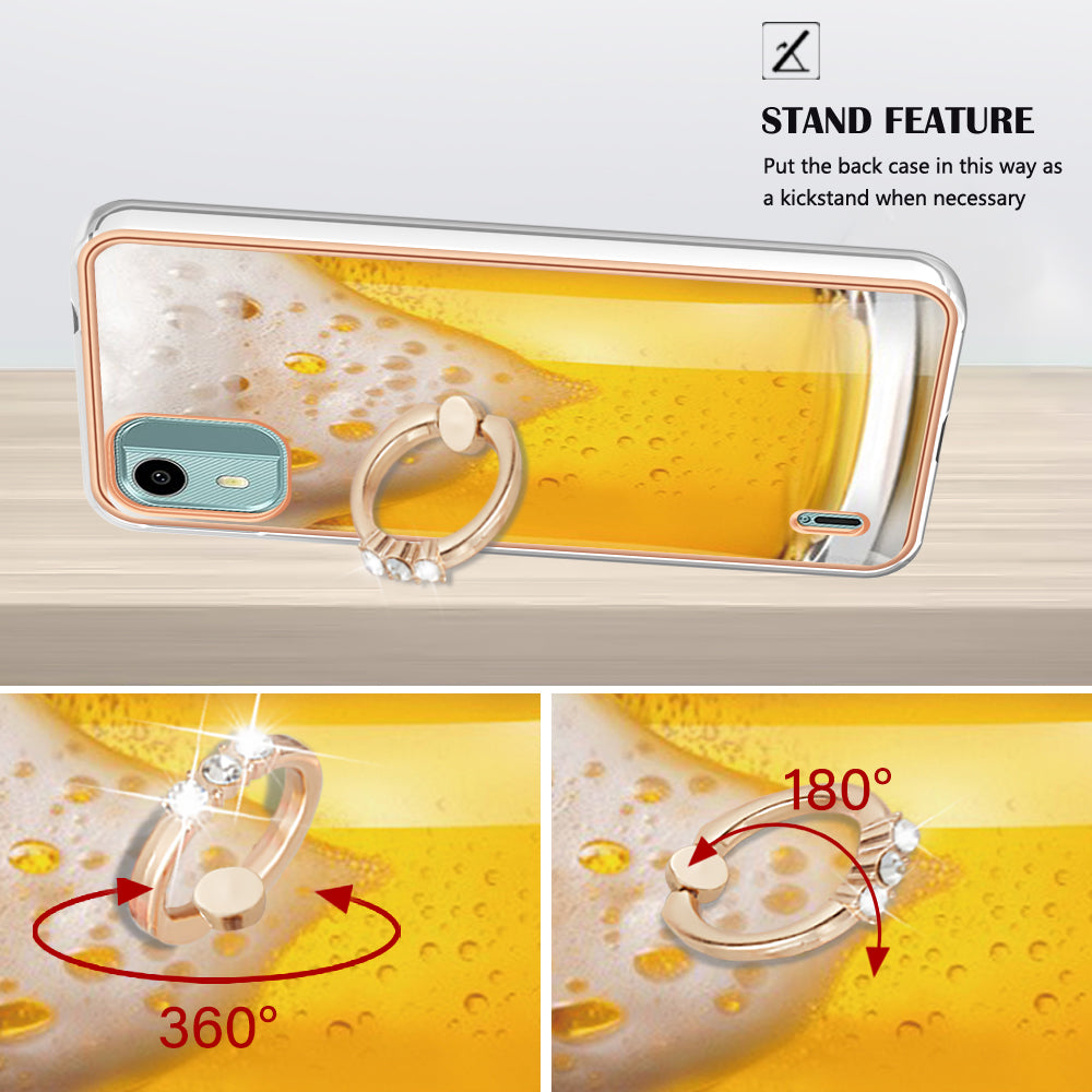 YB IMD Series-20 Style D For Nokia C12 4G / C12 Plus / C12 Pro Ring Kickstand Phone Case 2.0mm TPU Electroplated Edge IMD Cover